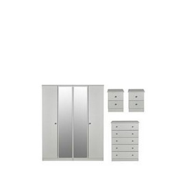Swift Verve Part Assembled 4 Piece Package - 4 Door Mirrored Wardrobe, 5 Drawer Chest And 2 Bedside Chests - Fsc&Reg Certified