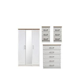 Swift Regent Part Assembled 4 Piece Package - 3 Door Mirrored Wardrobe, 5 Drawer Chest And 2 Bedside Chests - Fsc&Reg Certified