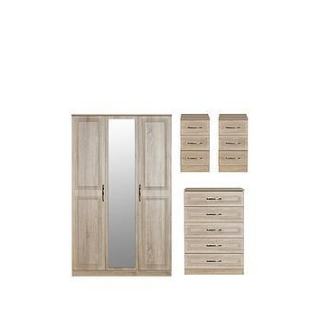Swift Winchester Part Assembled 4 Piece Package - 3 Door Mirrored Wardrobe, Chest Of 5 Drawers And 2 Bedside Chests - Fsc&Reg Certified