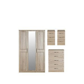 Swift Winchester Part Assembled 4 Piece Package - 3 Door Mirrored Wardrobe, Chest Of 5 Drawers And 2 Bedside Chests - Fsc&Reg Certified