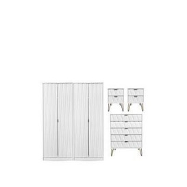 Swift Versailles Part Assembled 4 Piece Package - 4 Door Wardrobe, 5 Drawer Chest And 2 Bedside Chests - Fsc&Reg Certified