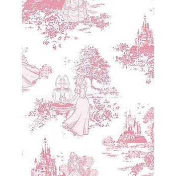 Disney Kids Princess Toile Wallpaper, Pink
