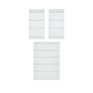 One Call Monaco Ready Assembled 3 Piece Gloss Package - 5 Drawer Chest And 2 Bedside Chests