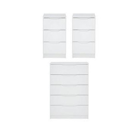 One Call Monaco Ready Assembled 3 Piece Gloss Package - 5 Drawer Chest And 2 Bedside Chests