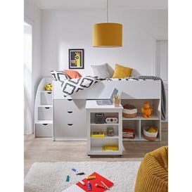 Very Home Mico Mid Sleeper Bed with Pull-Out Desk and Storage - White/Grey - Bed Frame Only, White