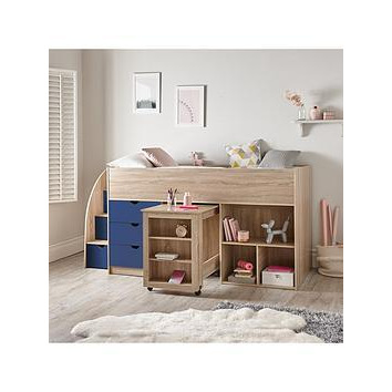 Very Home Mico Mid Sleeper Bed with Pull-Out Desk and Storage - Blue/Oak Effect - Mid Sleeper With Premium Mattress, Blue