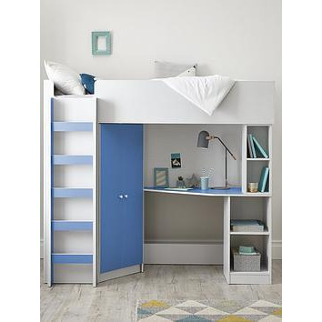 Very Home Miami Fresh High Sleeper Bed with Desk, Wardrobe and Shelves - Blue - High Sleeper Only, Blue