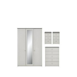 One Call Alderley Part Assembled 4 Piece Package - 3 Door Mirrored Wardrobe, Chest Of 5 Drawers And 2 Bedside Chests