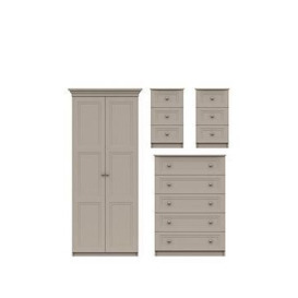 One Call Reid 4 Piece Ready Assembled Package - 2 Door Wardrobe, 5 Drawer Chest And 2 Bedside Cabinets
