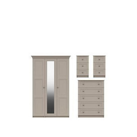 One Call Reid 4 Piece Part Assembled Package - 3 Door Mirrored Wardrobe, 5 Drawer Chest And 2 Bedside Cabinets