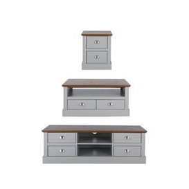 Very Home Crawford 3 Piece Package - Tv Unit, Coffee Table And Lamp Table - Grey/Dark Oak Effect