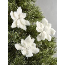 Very Home Set Of 3 Faux Fur Poinsettia Christmas Tree Clips - White