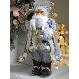 Festive 45 Cm Grey Standing Santa With Sack