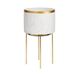 Marble-Effect Standing Planter With Metallic Rim