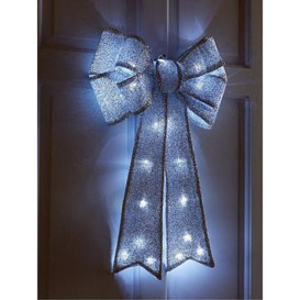 Battery Operated Door Bow Christmas Decoration - Silver