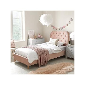 Very Home Freya Velvet Fabric Single Kids Bed Frame & Headboard - Pink - Bed Frame Only, Pink