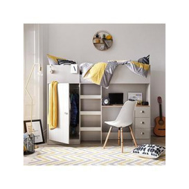 Very Home Atlanta High Sleeper with Desk, Drawers and Wardrobe with Mattress Options (Buy and SAVE!) - Grey - Bed Frame With Premium Mattress, Grey