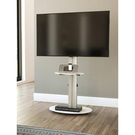Avf Eno Oval 600 Pedestal Tv Stand - Silver/White - Fits Up To 55 Inch Tv