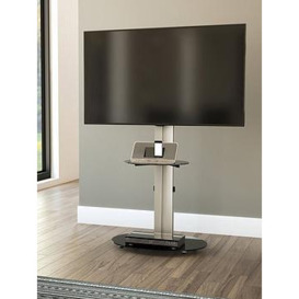 Avf Eno Oval 600 Pedestal Tv Stand - Silver/Black - Fits Up To 55 Inch Tv