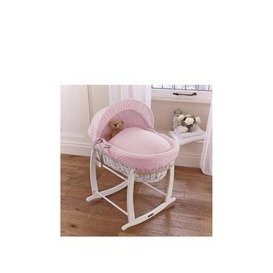 Clair De Lune Dimple White Wicker Moses Basket &amp Deluxe Rocking Stand - Pink, Pink