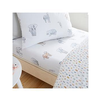 Little Bianca Zoo Animals Cotton Fitted Sheet, Multi, Size Double
