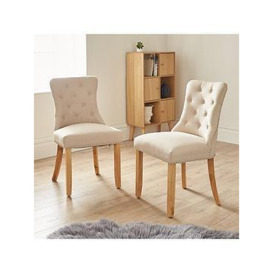 Very Home Warwick Chenille Pair Of Standard Dining Chairs - Natural/Oak Effect - Fsc&Reg Certified