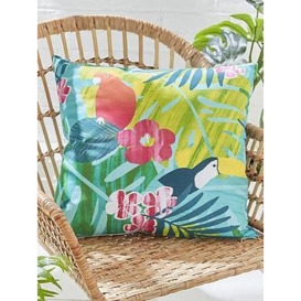 Catherine Lansfield Tropical Leaves Indoor / Outdoor Cushion Teal 45X45