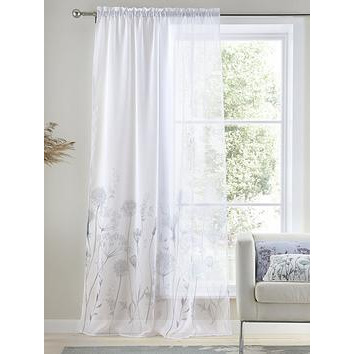 Catherine Lansfield Meadowsweet Floral Tab Top Sheer Curtain Panel - White