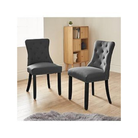 Very Home Warwick Velvet Pair Of Standard Dining Chairs - Charcoal/Black - Fsc&Reg Certified