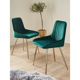 Very Home Pair Of Alisha Standard Brass Legged Dining Chairs - Green/Brass