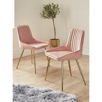Very Home Pair Of Alisha Standard Brass Legged Dining Chairs - Pink/Brass