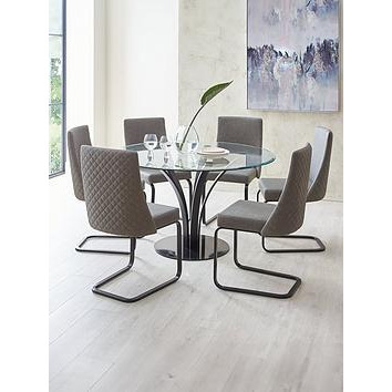 Very Home Alanna 130 Cm Glass Top Round Dining Table + 6 Chairs - Charcoal