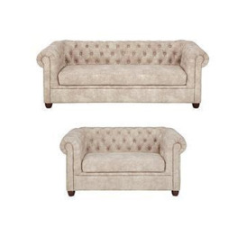 Very Home Chester Chesterfield Leather Look 3 Seater + 2 Seater Sofa Set - Pebble (Buy And Save!)
