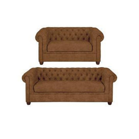 Very Home Chester Leather Look 3 Seater + 2 Seater Sofa Set - Chocolate (Buy And Save!)