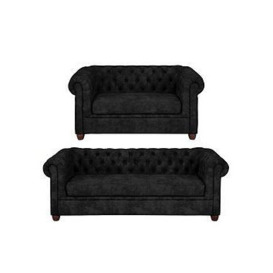 Very Home Chester Chesterfield Leather Look 3 Seater + 2 Seater Sofa Set - Black (Buy And Save!)