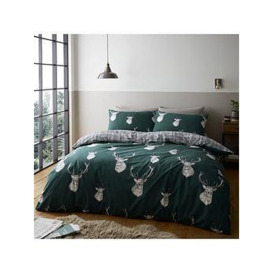 Catherine Lansfield Stag Check Duvet Cover Set In Green