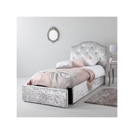Very Home Mandarin Upholstered Single Storage Bed with Mattress Options - Bed Frame With Standard Mattress, Silver