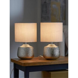 Very Home Set Of 2 Hammer Metal Touch Table Lamps - Grey/Silver