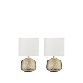 Very Home Set Of 2 Hammer Metal Touch Table Lamps - White/Gold