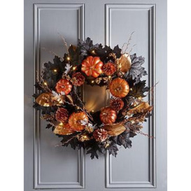 Very Home Autumn Pre-Lit Black Leaf Wreath With Pumpkins