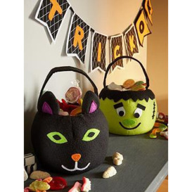 Set Of 2 Halloween Trick Or Treat Bags - Cat And Frankenstein