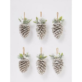 Very Home Set Of 6 Frosted Pinecone Hanging Christmas Tree Ornaments