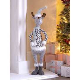 Festive 78Cm Grey Standing Christmas Reindeer With Check Coat