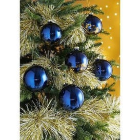 Festive 8 Navy Glass Baubles And Gold/White Tinsel Christmas Tree Decorations