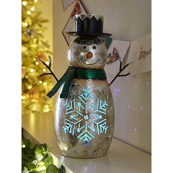 Festive 34 Cm Bo Metal Snowman With Lit Snowflake Christmas Decoration