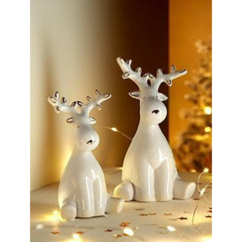 Very Home Set 2 Ceramic Deer Ornament Christmas Decorations
