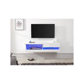Gfw Galicia 120 Cm Floating Wall Tv Unit With Led Lights - Fits Up To 55 Inch Tv - White