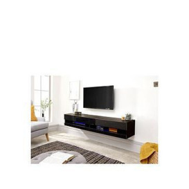 Gfw Galicia 150 Cm Floating Wall Tv Unit With Led Lights - Fits Up To 65 Inch Tv - Black