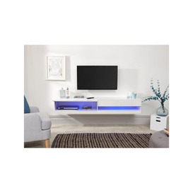 Gfw Galicia 180 Cm Floating Wall Tv Unit With Led Lights - Fits Up To 80 Inch Tv - White