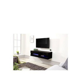 Gfw Galicia 120 Cm Floating Wall Tv Unit With Led Lights - Fits Up To 55 Inch Tv - Black